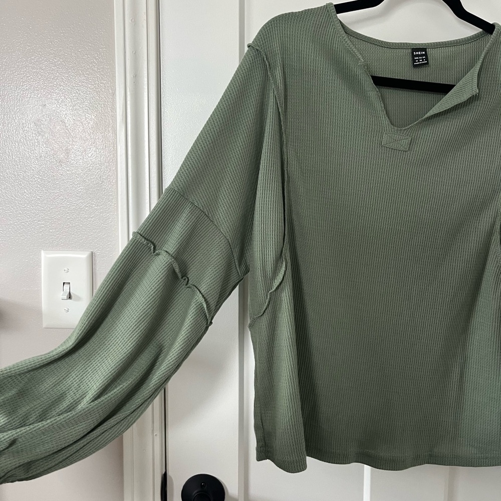 SHEIN Sage Green Ribbed Blouse